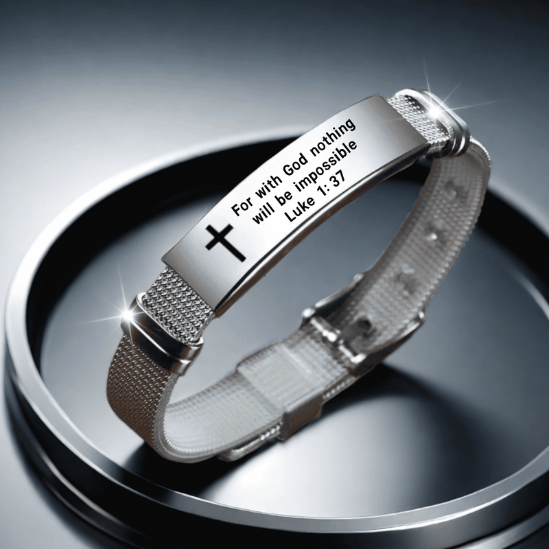 Adjustable Stainless Steel Silicone Bracelet with Verse "For with God nothing will be impossible" Luke 1:37 - Inspirational Cuff Wristband Jewelry, No Plating - Casual Style Daily Wear Accessory, Ideal for Gifting