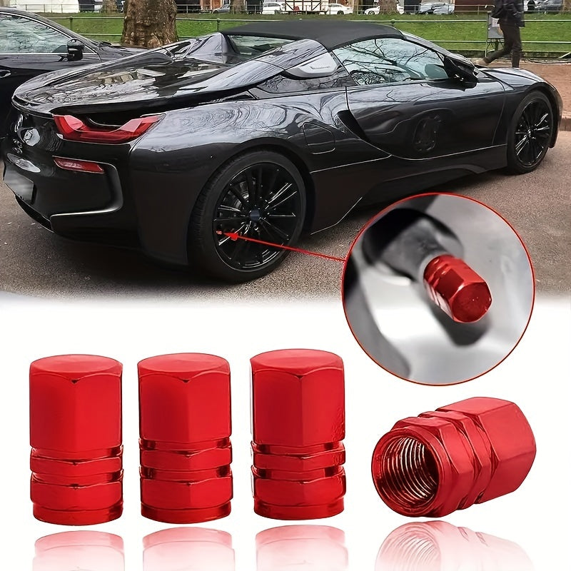 Set Of 4 Unique Aluminum Alloy Golden Valve Caps For Tires, Tire Valve Stem, Valve Cap For Wheels, Car Wheel Valve Cap, Car Tire Dustproof Hexagonal, Automotive Exterior Accessories