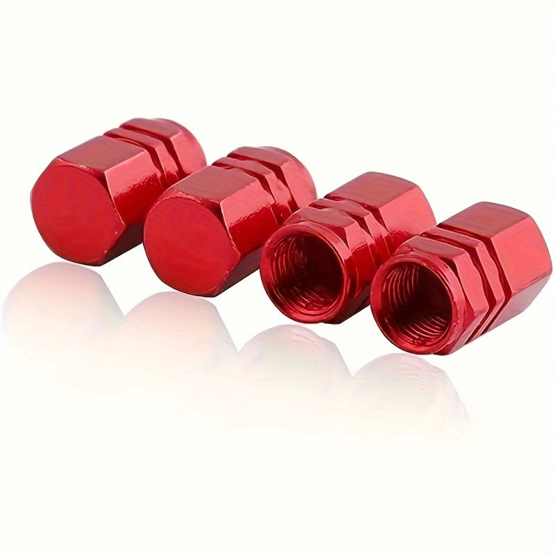 Set Of 4 Unique Aluminum Alloy Golden Valve Caps For Tires, Tire Valve Stem, Valve Cap For Wheels, Car Wheel Valve Cap, Car Tire Dustproof Hexagonal, Automotive Exterior Accessories