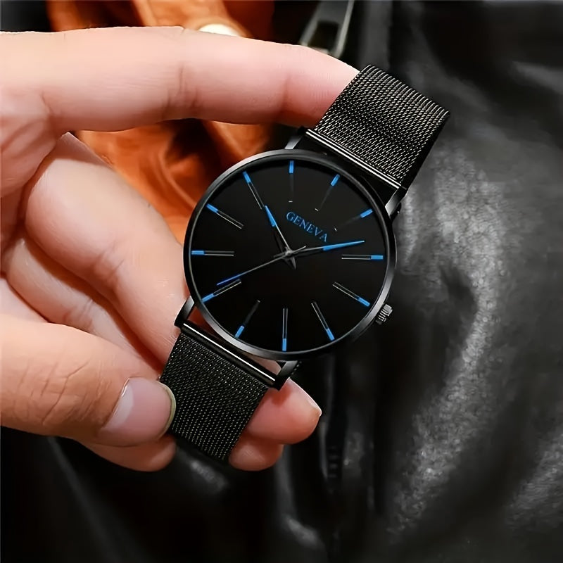 Avant-Garde Men's Quartz Watch, Non-Water Resistant, Alloy Mesh Band, Round Zinc Alloy Case, Elegant Electronic Sports Watch - Ideal Gift