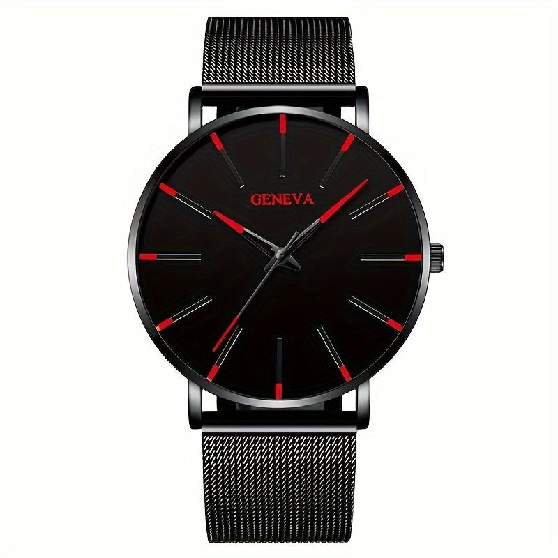 Avant-Garde Men's Quartz Watch, Non-Water Resistant, Alloy Mesh Band, Round Zinc Alloy Case, Elegant Electronic Sports Watch - Ideal Gift