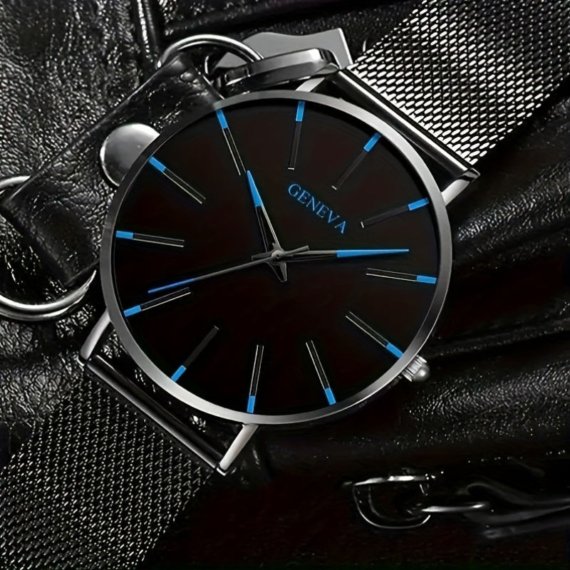 Avant-Garde Men's Quartz Watch, Non-Water Resistant, Alloy Mesh Band, Round Zinc Alloy Case, Elegant Electronic Sports Watch - Ideal Gift