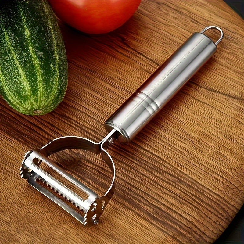 1pc Stainless Steel Peeler, Universal Kitchen Vegetable Peeler and Julienne Slicer, Multi-Function Potato Peeler, Fruit & Vegetable Shredder, Manual Food Processor for Thanksgiving, Christmas, Essential Kitchen Gadget