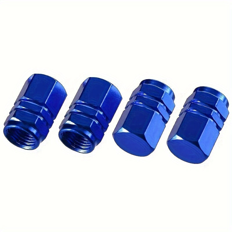 Set Of 4 Unique Aluminum Alloy Golden Valve Caps For Tires, Tire Valve Stem, Valve Cap For Wheels, Car Wheel Valve Cap, Car Tire Dustproof Hexagonal, Automotive Exterior Accessories